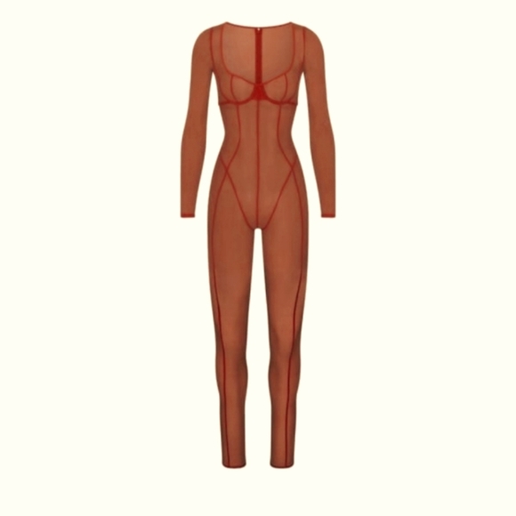 SKIMS Other - NWT SKIMS Ultra Fine Mesh Catsuit Color Chili Rust Red Plus